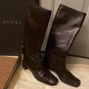 Gucci luxury 2 inch heel soft leather pseudo- knee high riding boot